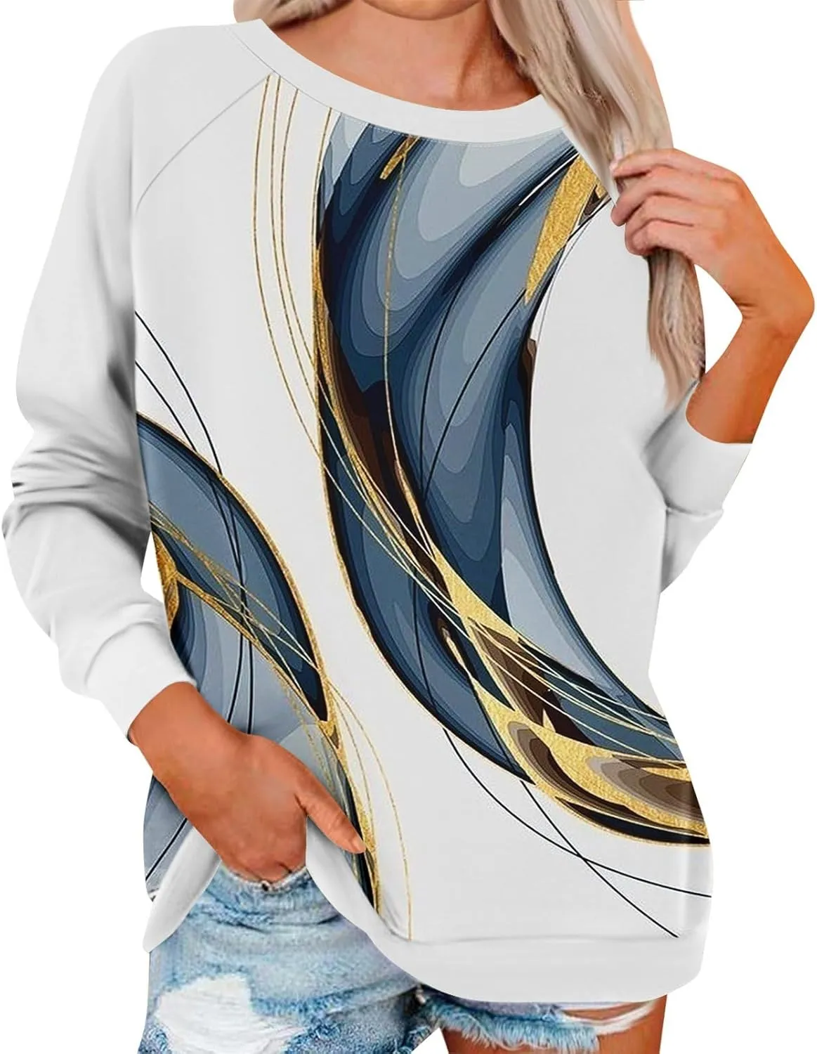 Sweatshirts for Women Crewneck Floral Print Vintage Tops Long Sleeve Casual Graphic Sweater Clothes