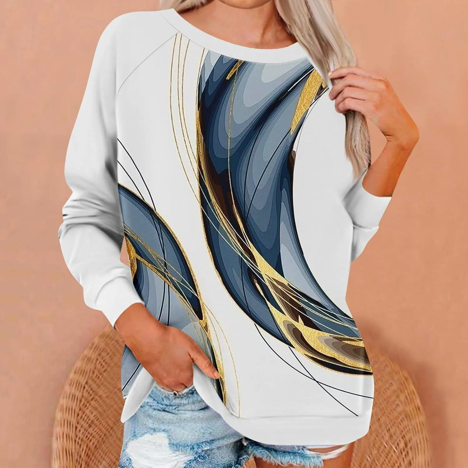 Sweatshirts for Women Crewneck Floral Print Vintage Tops Long Sleeve Casual Graphic Sweater Clothes