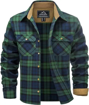 TACVASEN Men's Flannel Shirts Cotton Plaid Shirt Long Sleeve Button Up Shirt Jackets with 2 Chest Pockets
