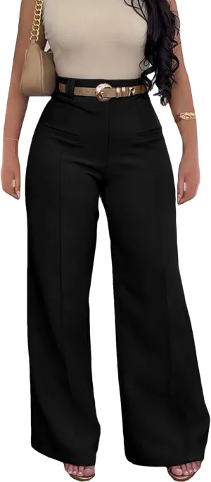 Tbahhir Women High Waisted Work Pants Wide Leg Dress Pants Straight Trousers Casual Business Slacks with Pockets