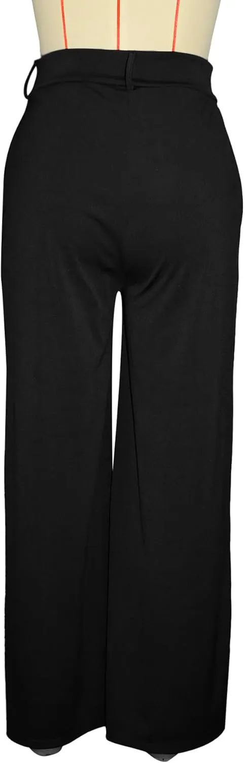 Tcremisa Women's Dressy Wide Leg Long Palazzo Pants Casual Straight Legs Loose High Waist Trousers(No Belt)