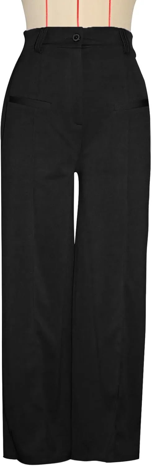 Tcremisa Women's Dressy Wide Leg Long Palazzo Pants Casual Straight Legs Loose High Waist Trousers(No Belt)