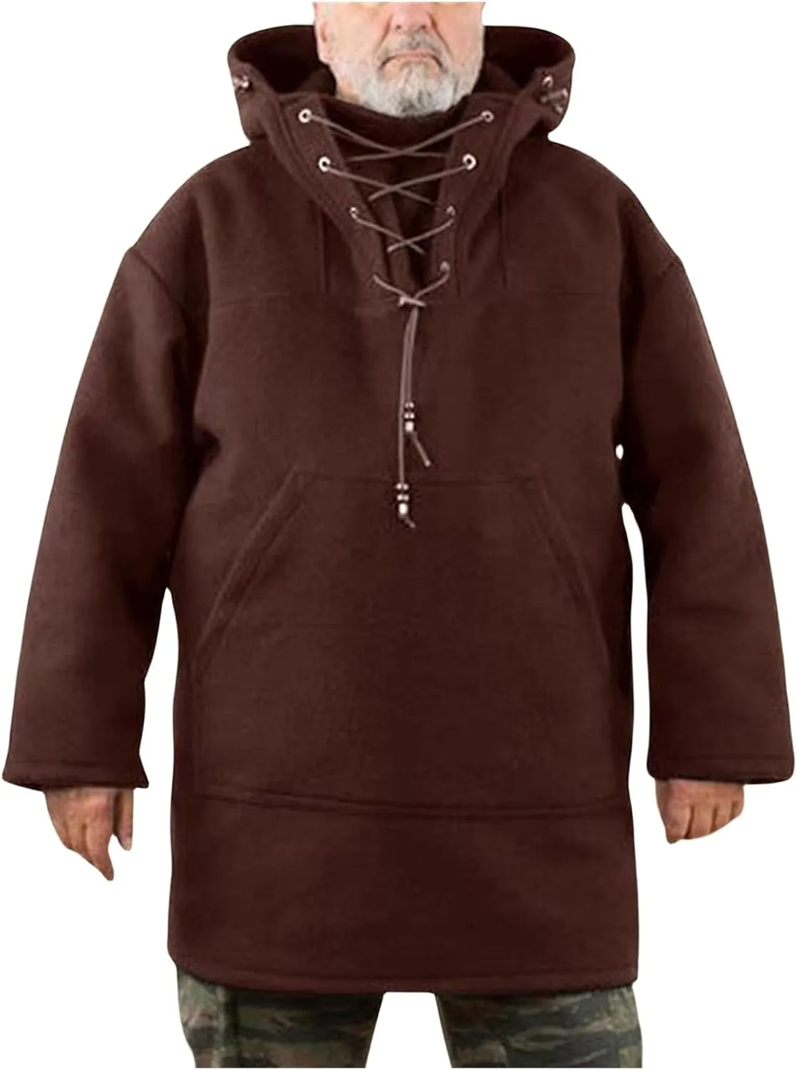 Thatrich Mens Heavyweight Hoodie Oversized Hooded Jacket Leisure Wear Mid Length Hoodies Casual Long Sleeve Sweatshirt Jacket