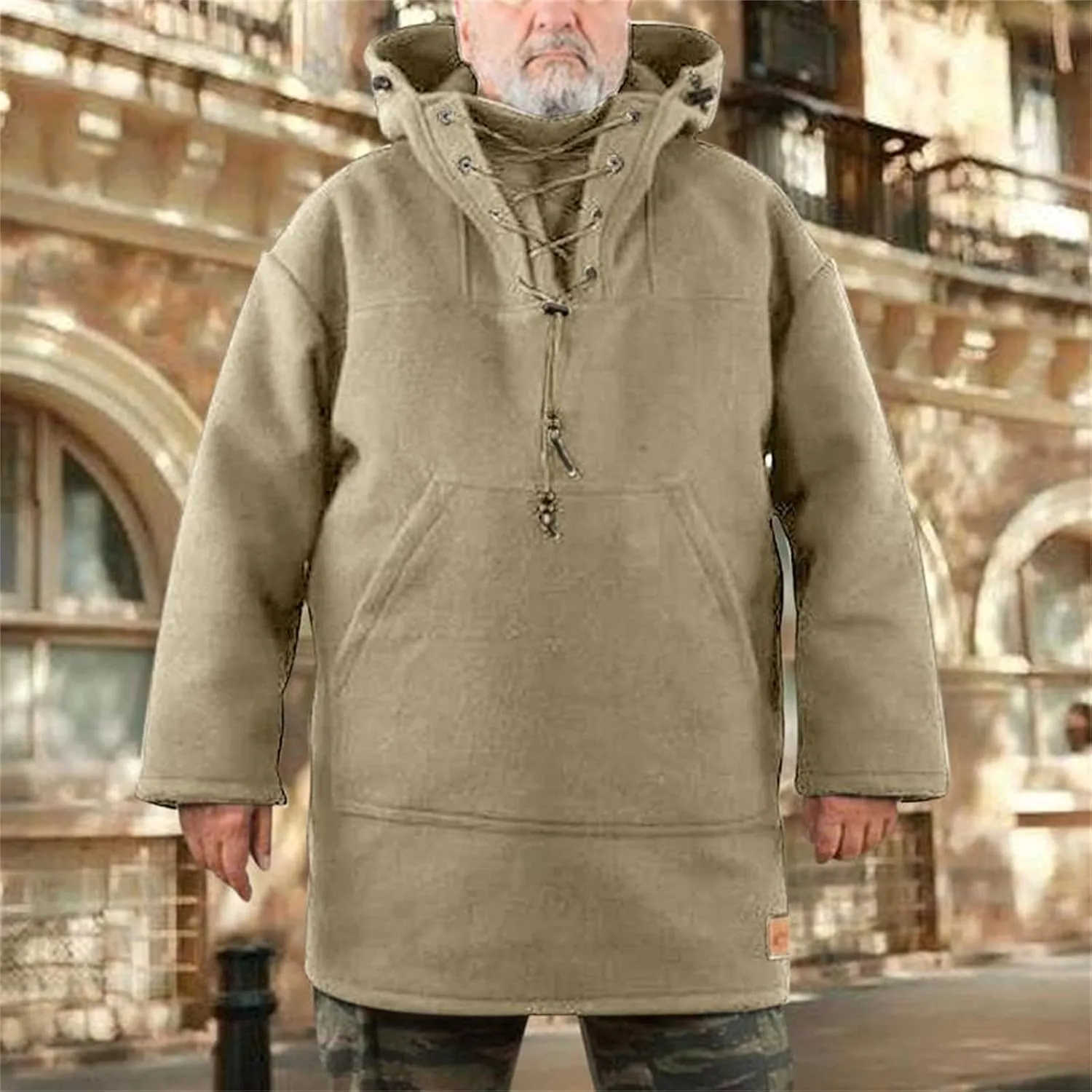 Thatrich Mens Heavyweight Hoodie Oversized Hooded Jacket Leisure Wear Mid Length Hoodies Casual Long Sleeve Sweatshirt Jacket