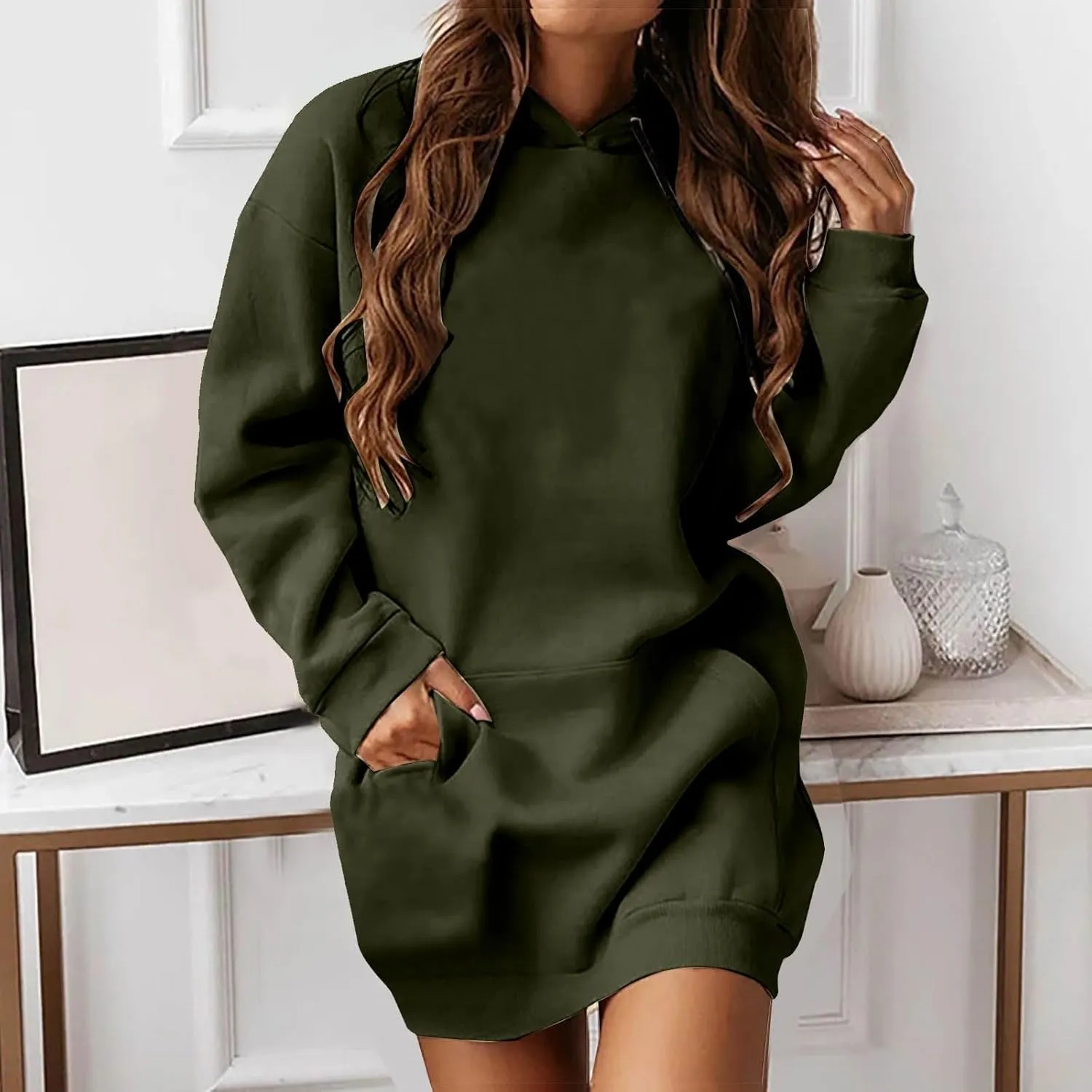 The Warmy Oversized Hoodie Dress for Women Casual Pullover Sweatshirt Long Sleeve with Kangaroo Pocket