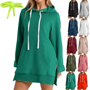 The Warmy Oversized Hoodie Dress for Women, First Ones Hoodie for Women, Casual Pullover Long Sleeve Split Hem