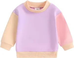 Toddler Baby Girl Boy Sweatshirt Color Block Long Sleeve Oversized Crewneck Pullover Tops Fall Winter Outfits