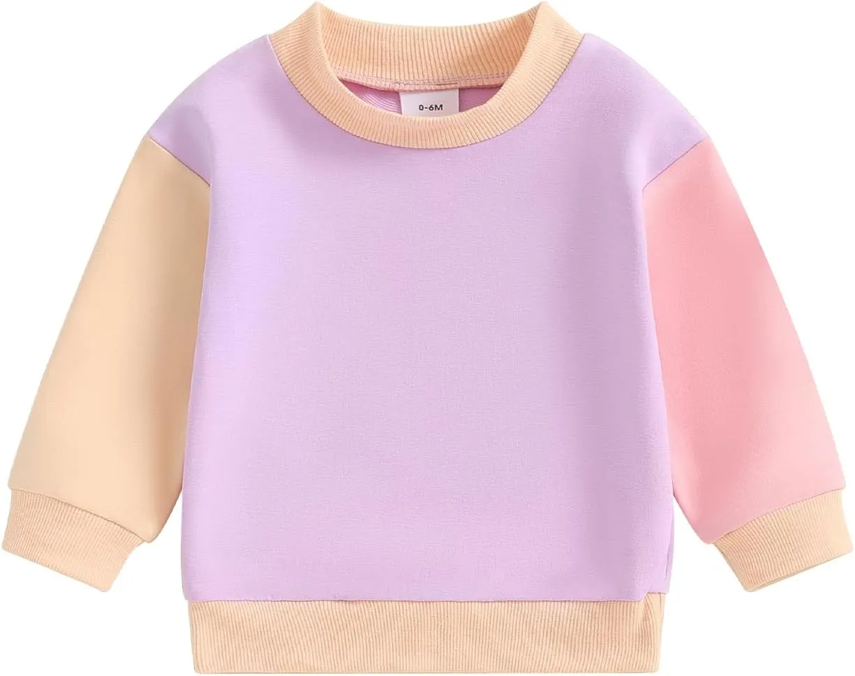 Toddler Baby Girl Boy Sweatshirt Color Block Long Sleeve Oversized Crewneck Pullover Tops Fall Winter Outfits