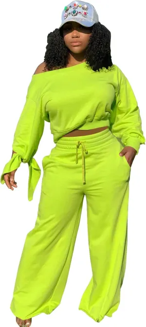 TOPSRANI Women's 2 Piece Outfits Casual Solid Sweatsuits Baggy Long Sleeve Loose Matching Wide Leg Tracksuit Pants Sets
