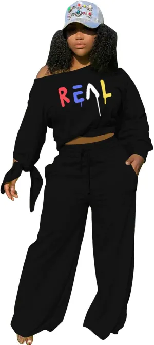 TOPSRANI Women's 2 Piece Outfits Casual Solid Sweatsuits Baggy Long Sleeve Loose Matching Wide Leg Tracksuit Pants Sets