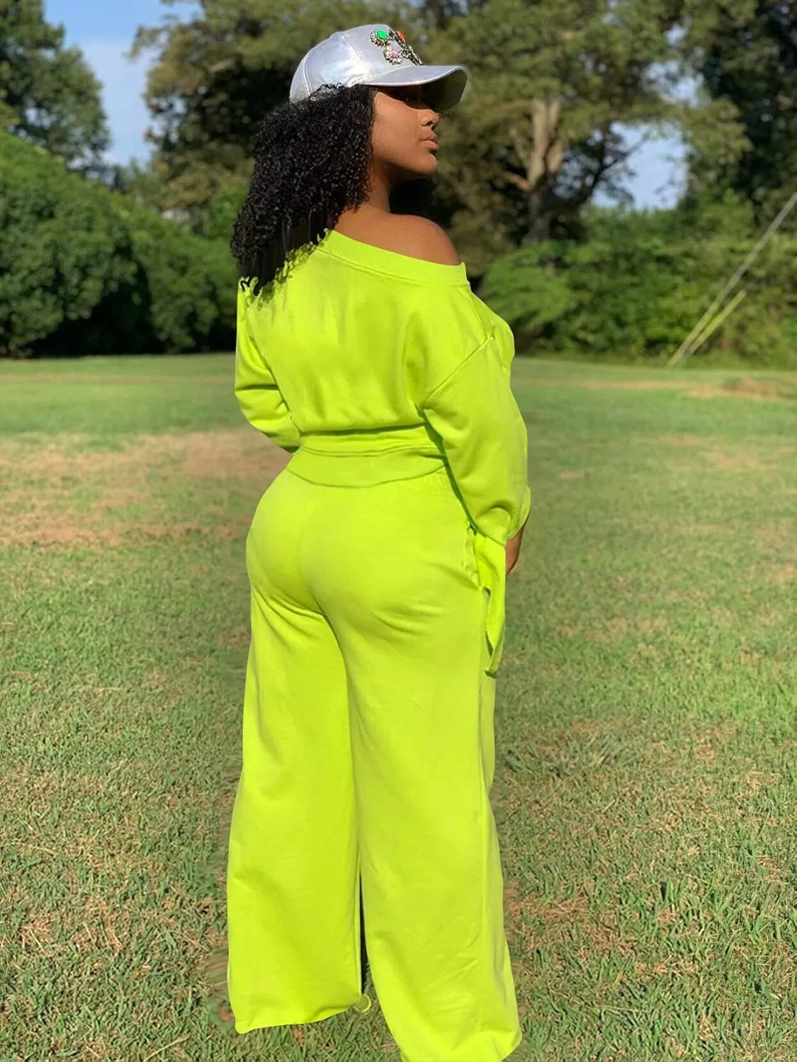 TOPSRANI Women's 2 Piece Outfits Casual Solid Sweatsuits Baggy Long Sleeve Loose Matching Wide Leg Tracksuit Pants Sets