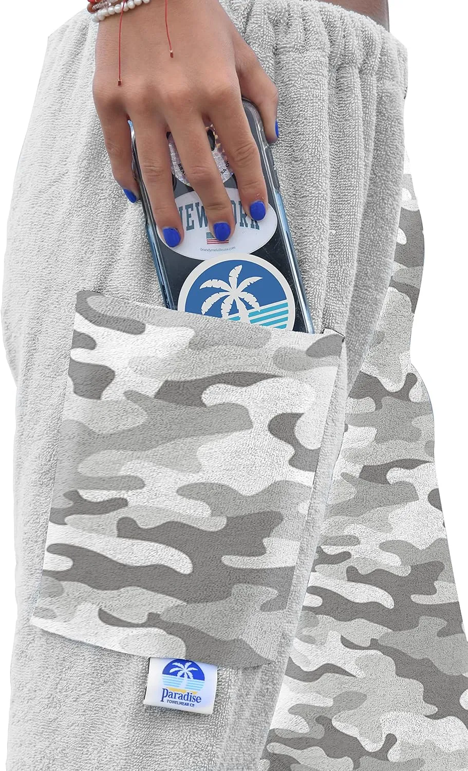 Towel Pants for Swimmers  Cotton Terry Towel Pants  Beach Coverup  Swim wear - Grey Camo Camouflage Pattern