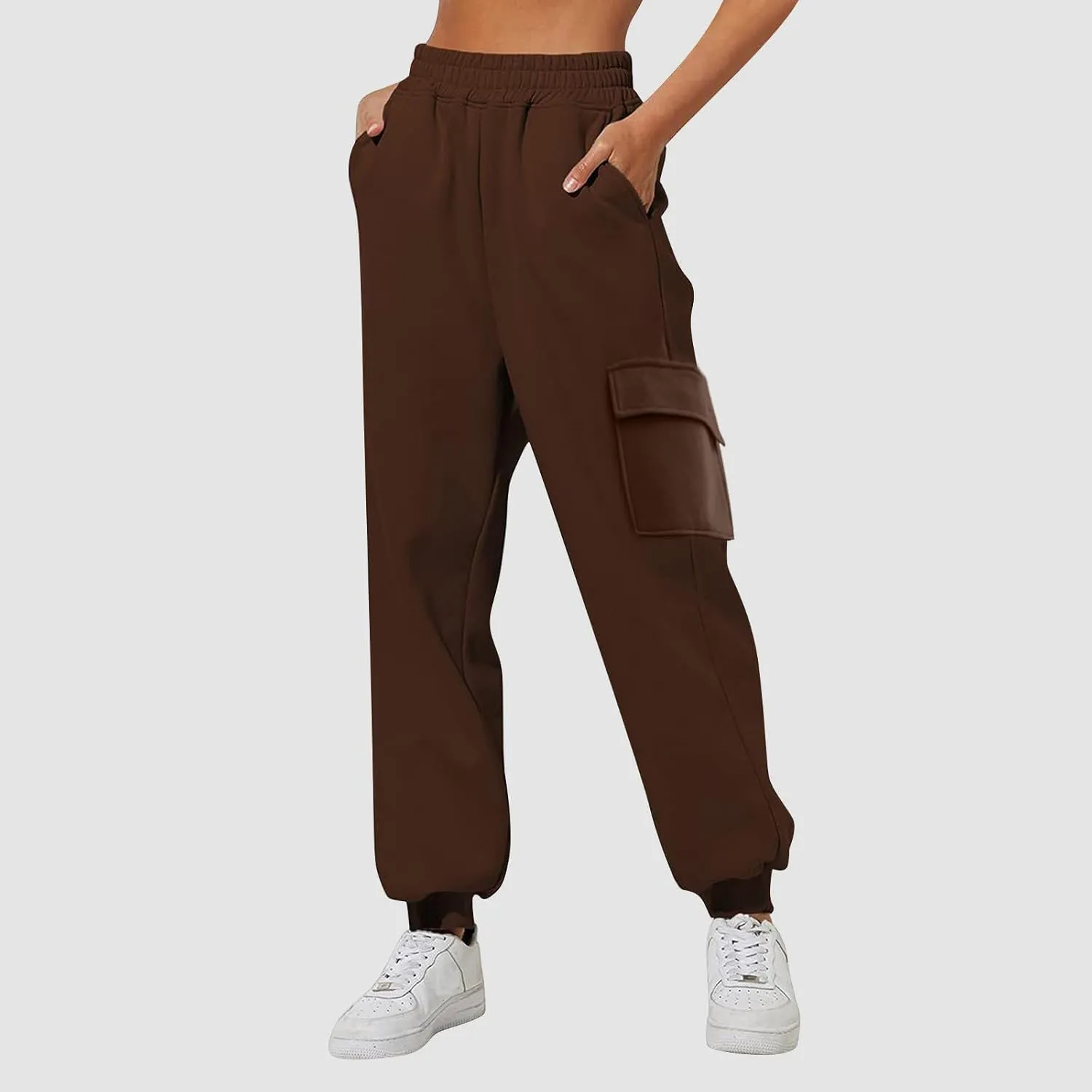 Trendy Sweatpants for Women 2024 Cargo Pants Women Casual Solid Elastic Casual Pants with Pockets Trousers