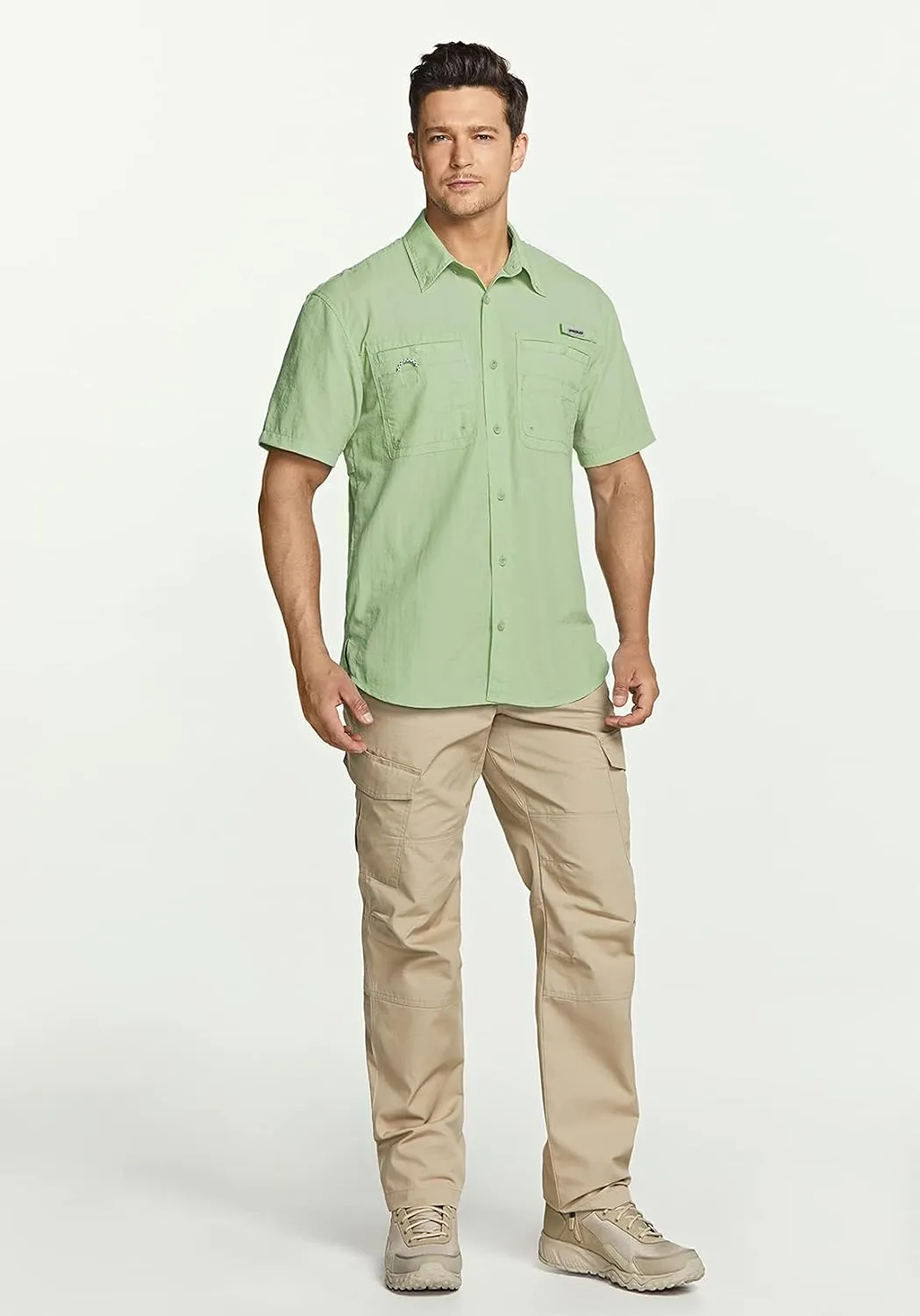 TSLA Men's Performance Fishing Shirt, UPF 50  Breathable Button Down Shirts, Outdoor Recreation Short Sleeve Shirt