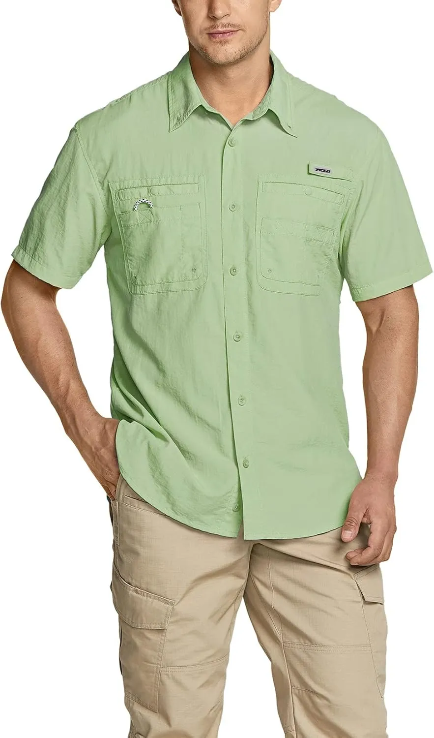 TSLA Men's Performance Fishing Shirt, UPF 50  Breathable Button Down Shirts, Outdoor Recreation Short Sleeve Shirt