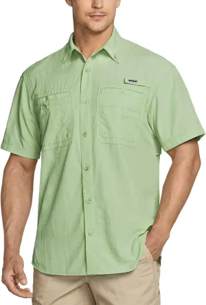 TSLA Men's Performance Fishing Shirt, UPF 50  Breathable Button Down Shirts, Outdoor Recreation Short Sleeve Shirt
