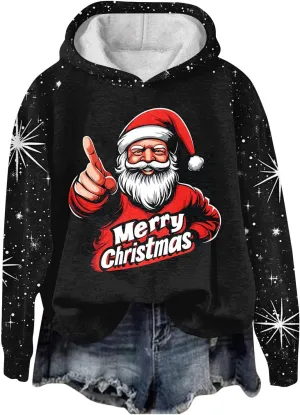 Ugly Christmas Hoodie, Womens Long Sleeve 2024 Sweatshirts Loose O Neck Shirt Snowflake Print Pullover Tshirt Daily Tops