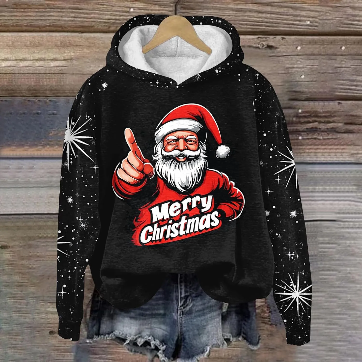 Ugly Christmas Hoodie, Womens Long Sleeve 2024 Sweatshirts Loose O Neck Shirt Snowflake Print Pullover Tshirt Daily Tops