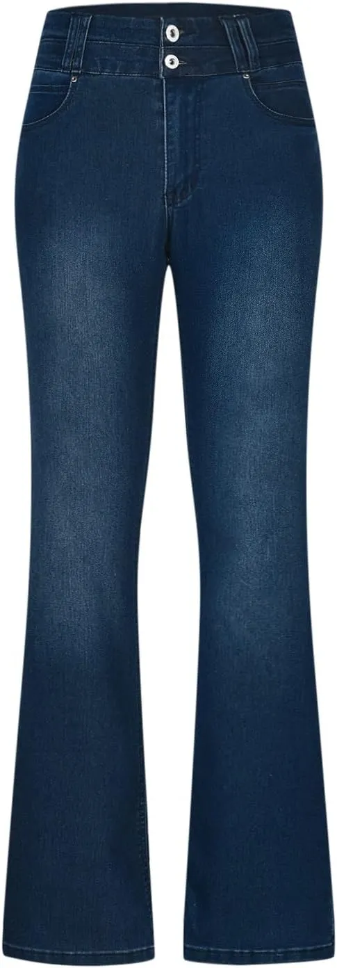 Uillui Bell Bottom Jeans for Women High Waist Slim Fit Flare Denim Pants Fashion Casual Button Pocket Trousers Straight Pant