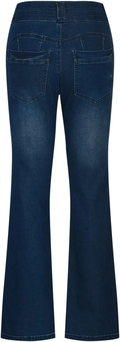 Uillui Bell Bottom Jeans for Women High Waist Slim Fit Flare Denim Pants Fashion Casual Button Pocket Trousers Straight Pant