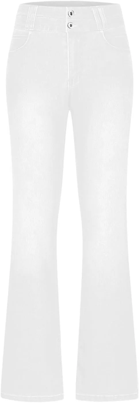 Uillui Bell Bottom Jeans for Women High Waist Slim Fit Flare Denim Pants Fashion Casual Button Pocket Trousers Straight Pant