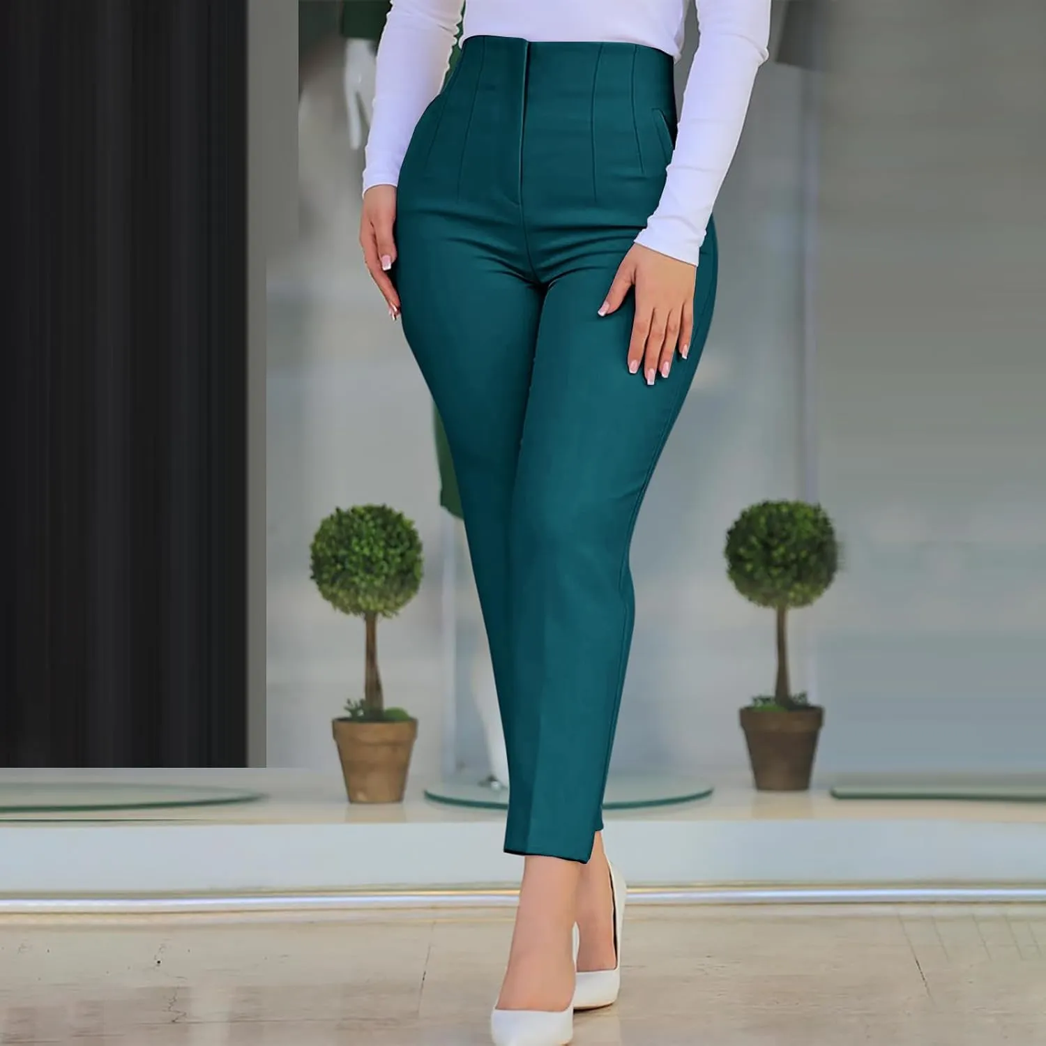 Uillui Dressy Pants for Women High Waist Slim Fit Straight Leg Pants Business Casual Work Office Pants Stretch Yoga Trousers