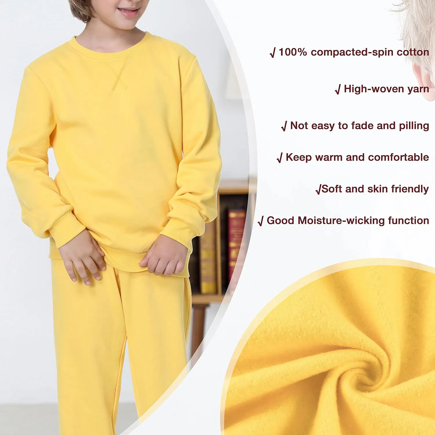UNACOO Sweatshirt Kids Crewneck Long Sleeve Fleece Sweatshirt Pullover Cotton Tops for Boys or Girls (Age 3-12 Years)