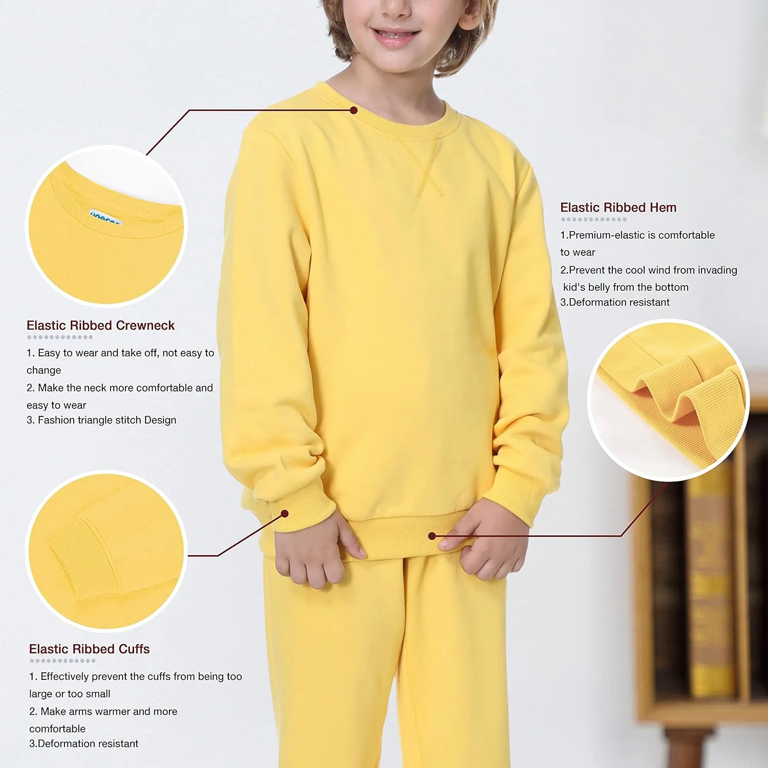 UNACOO Sweatshirt Kids Crewneck Long Sleeve Fleece Sweatshirt Pullover Cotton Tops for Boys or Girls (Age 3-12 Years)