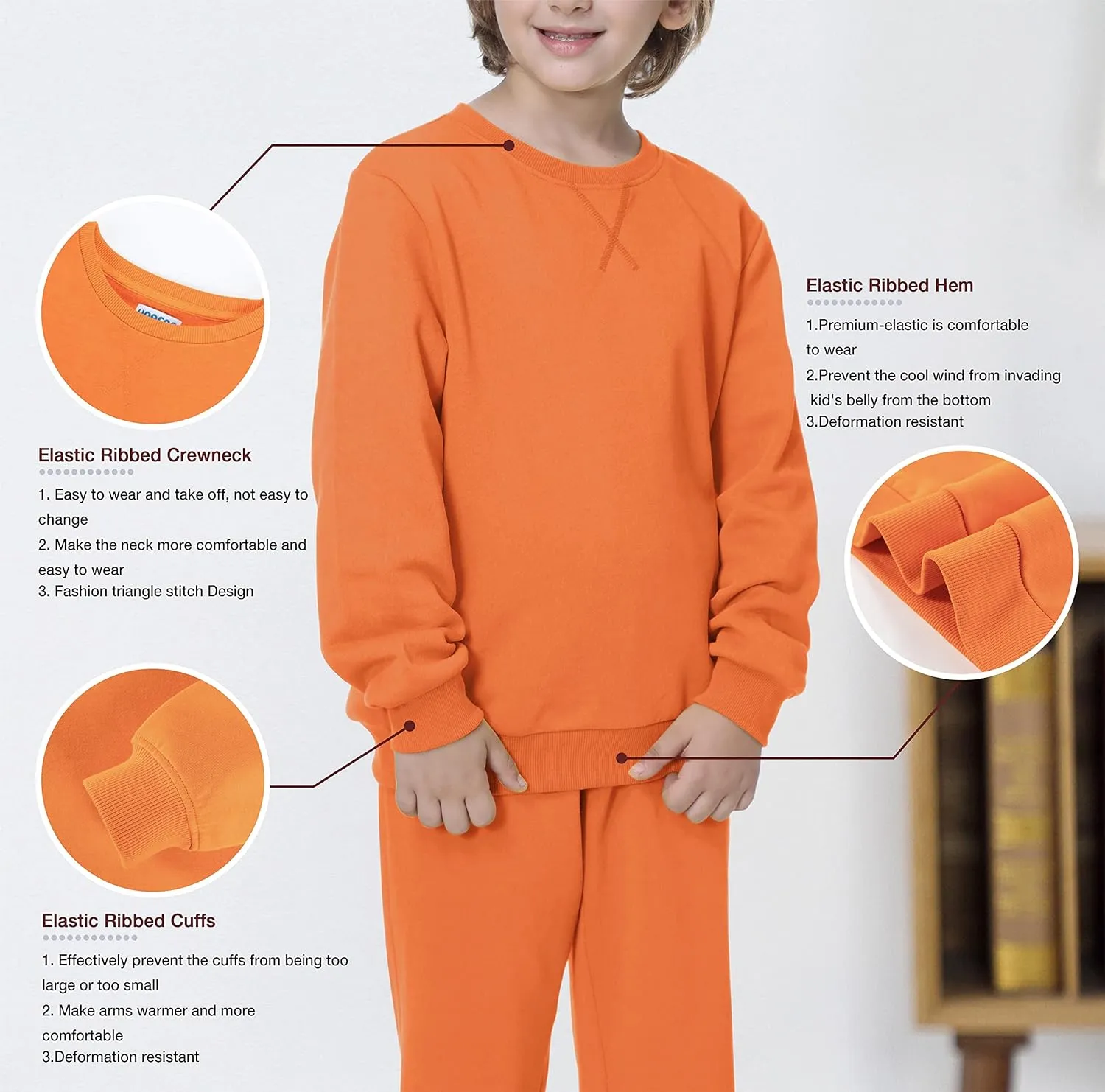 UNACOO Sweatshirt Kids Crewneck Long Sleeve Fleece Sweatshirt Pullover Cotton Tops for Boys or Girls (Age 3-12 Years)