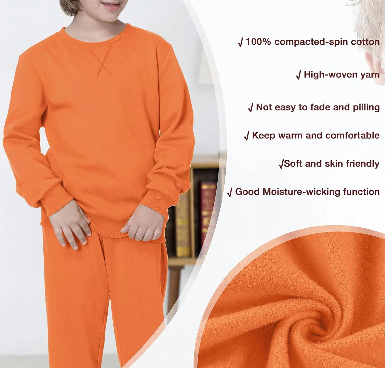 UNACOO Sweatshirt Kids Crewneck Long Sleeve Fleece Sweatshirt Pullover Cotton Tops for Boys or Girls (Age 3-12 Years)
