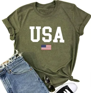 USA Flag Tee Shirt for Women 4th of July Memorial Day Gift T Shirt Casual Short Sleeve American Proud T-Shirt Tops
