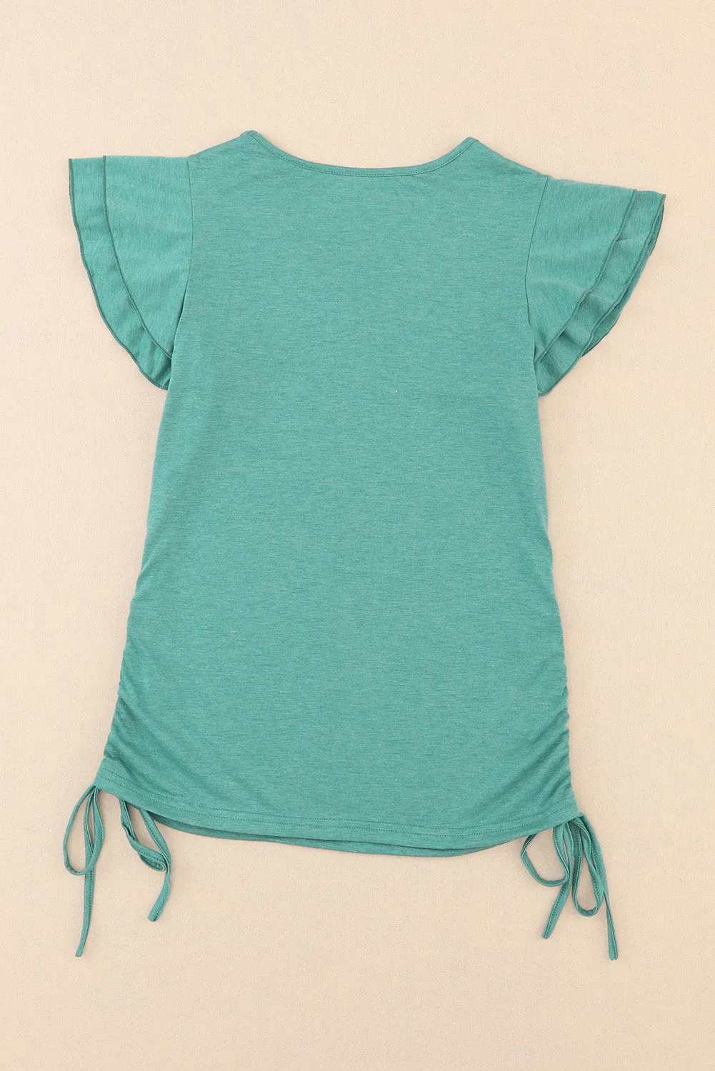 V-Neck Drawstring Layered Flutter Sleeve Tee