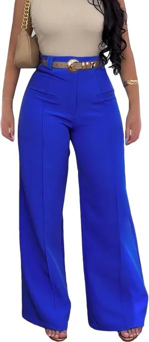 Vakkest Women High Waist Wide Leg Pants Casual Loose Palazzo Long Slacks Business Work Office Trousers with Pockets