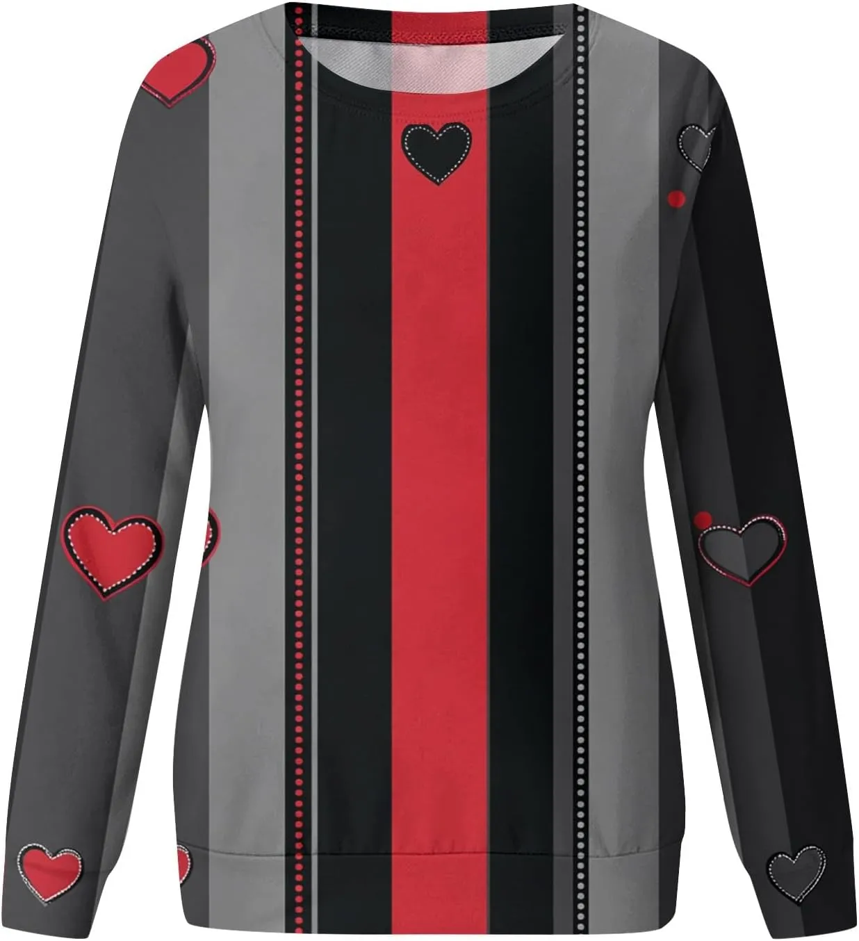Valentine Sweatshirts For Women Love Hearts Printed Crewneck Pullover Tops Cute Casual Long Sleeve Shirts