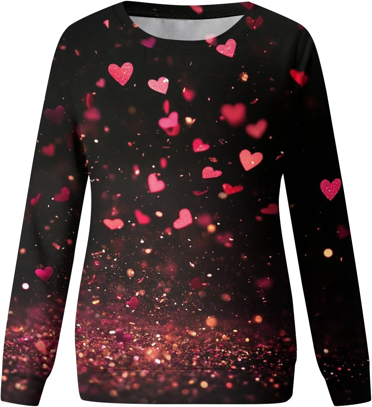 Valentine Sweatshirts For Women Love Hearts Printed Crewneck Pullover Tops Cute Casual Long Sleeve Shirts