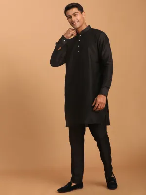 VASTRAMAY Men's Black Silk Kurta Set