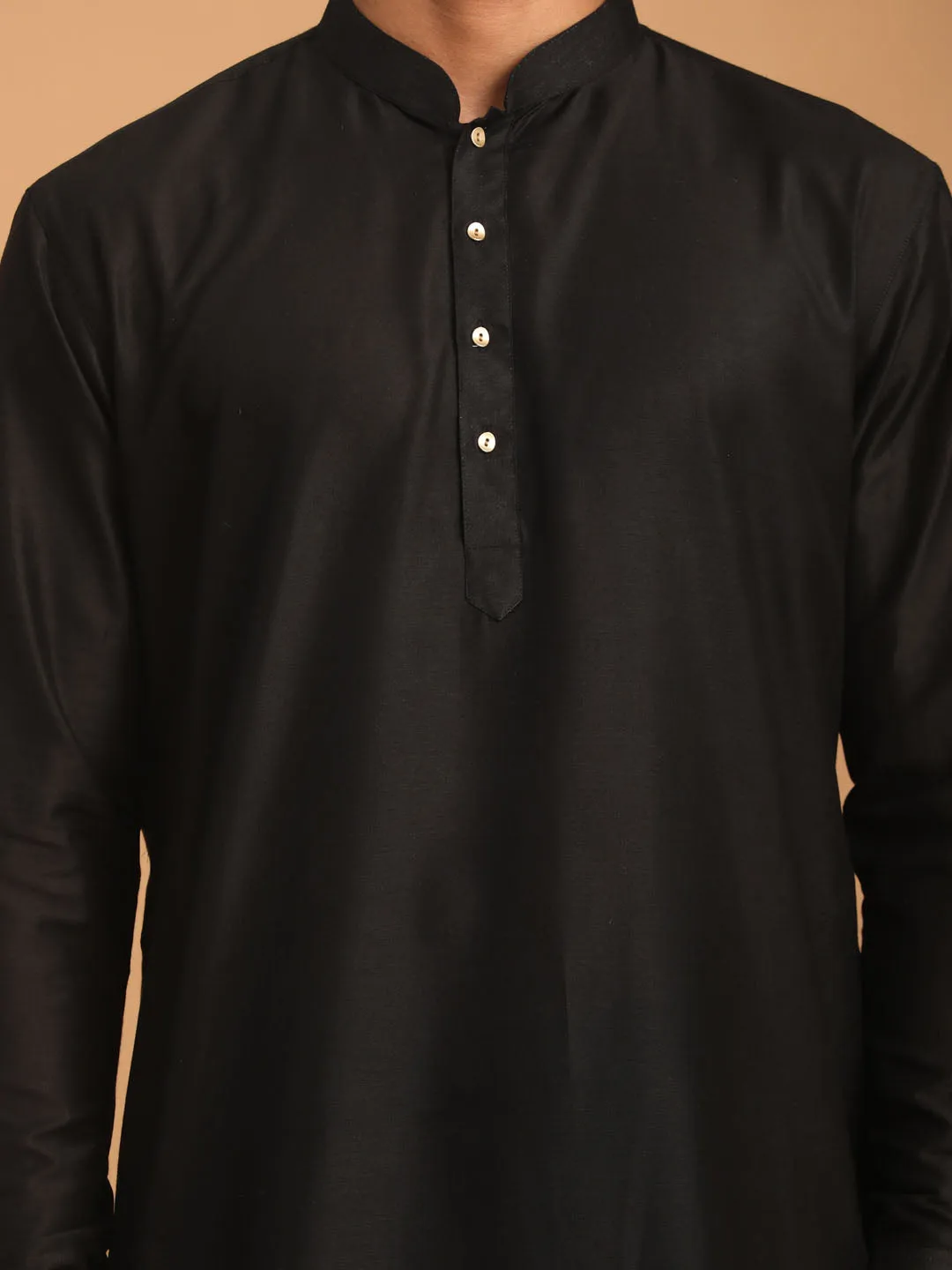 VASTRAMAY Men's Black Silk Kurta Set
