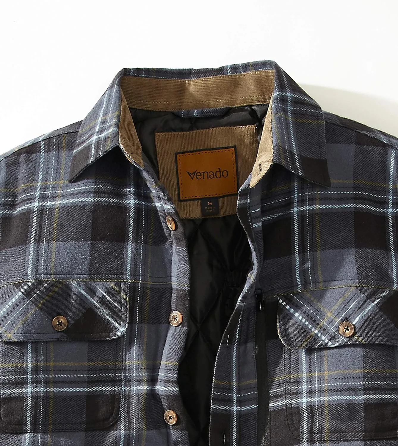 Venado Men's Plaid Shirt Jacket -Long Sleeved Quilt Lined Brushed Flannel Rugged Shirt