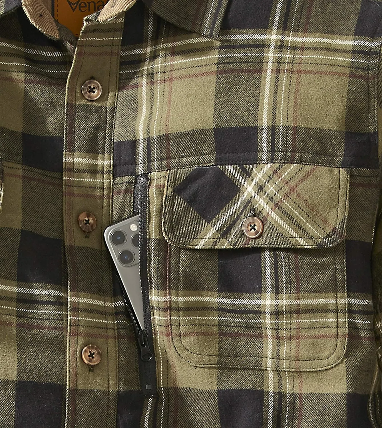 Venado Men's Plaid Shirt Jacket -Long Sleeved Quilt Lined Brushed Flannel Rugged Shirt
