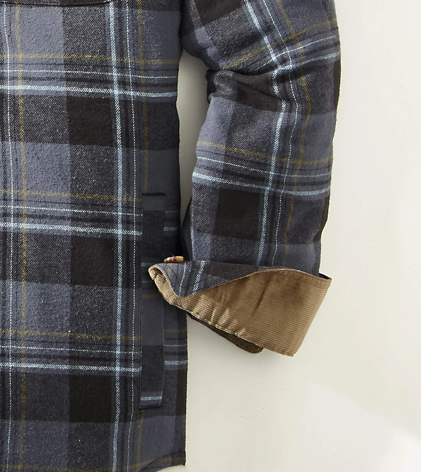 Venado Men's Plaid Shirt Jacket -Long Sleeved Quilt Lined Brushed Flannel Rugged Shirt