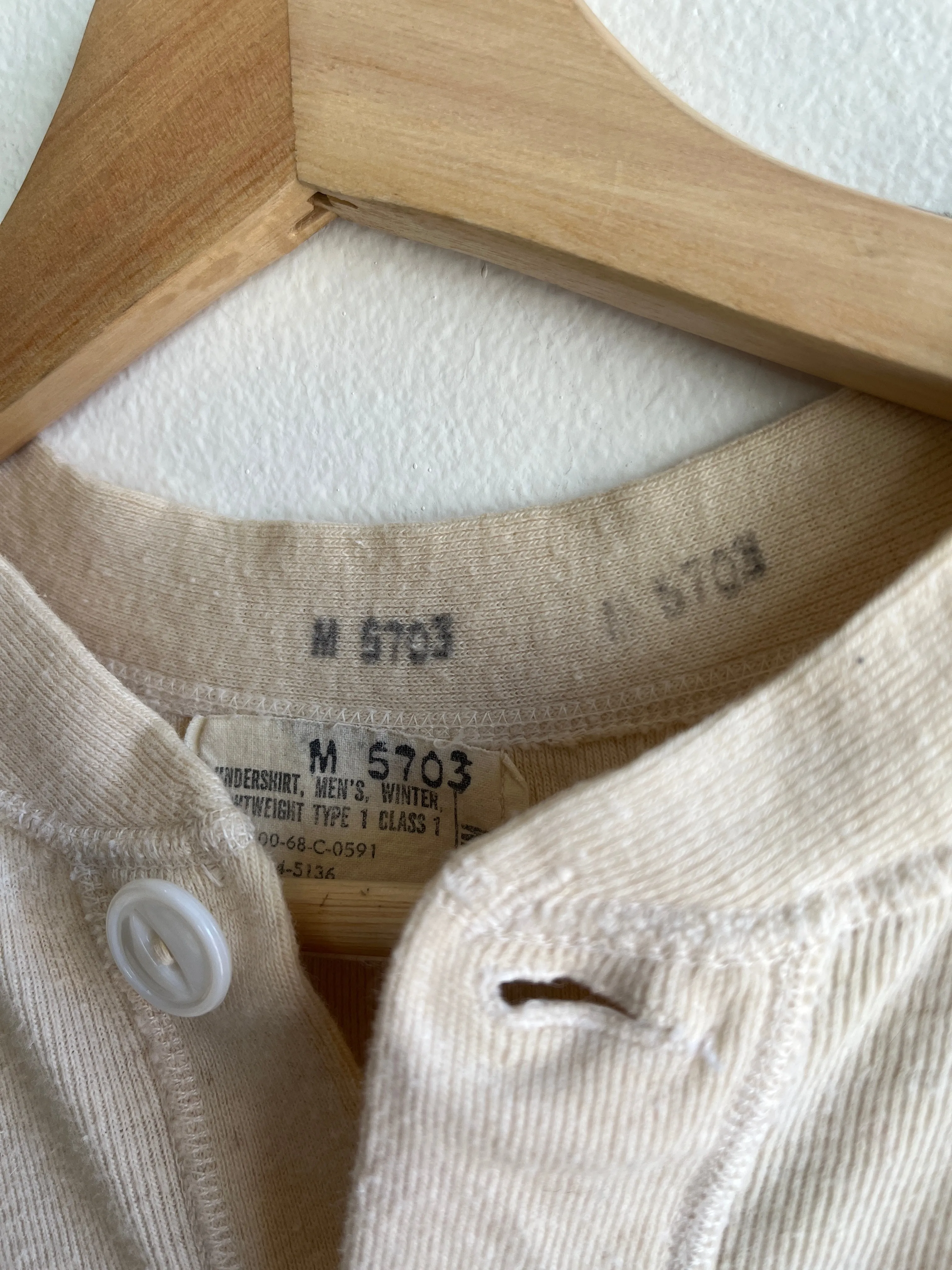 Vintage 1960s Military Issue 2-Button Henley Thermal Shirt