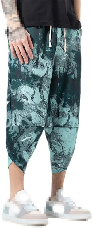 Vintage Baggy Man Harem Pants Pocket Men Hip-Hop Harem Casual Floral Pants Wide Leg Trousers
