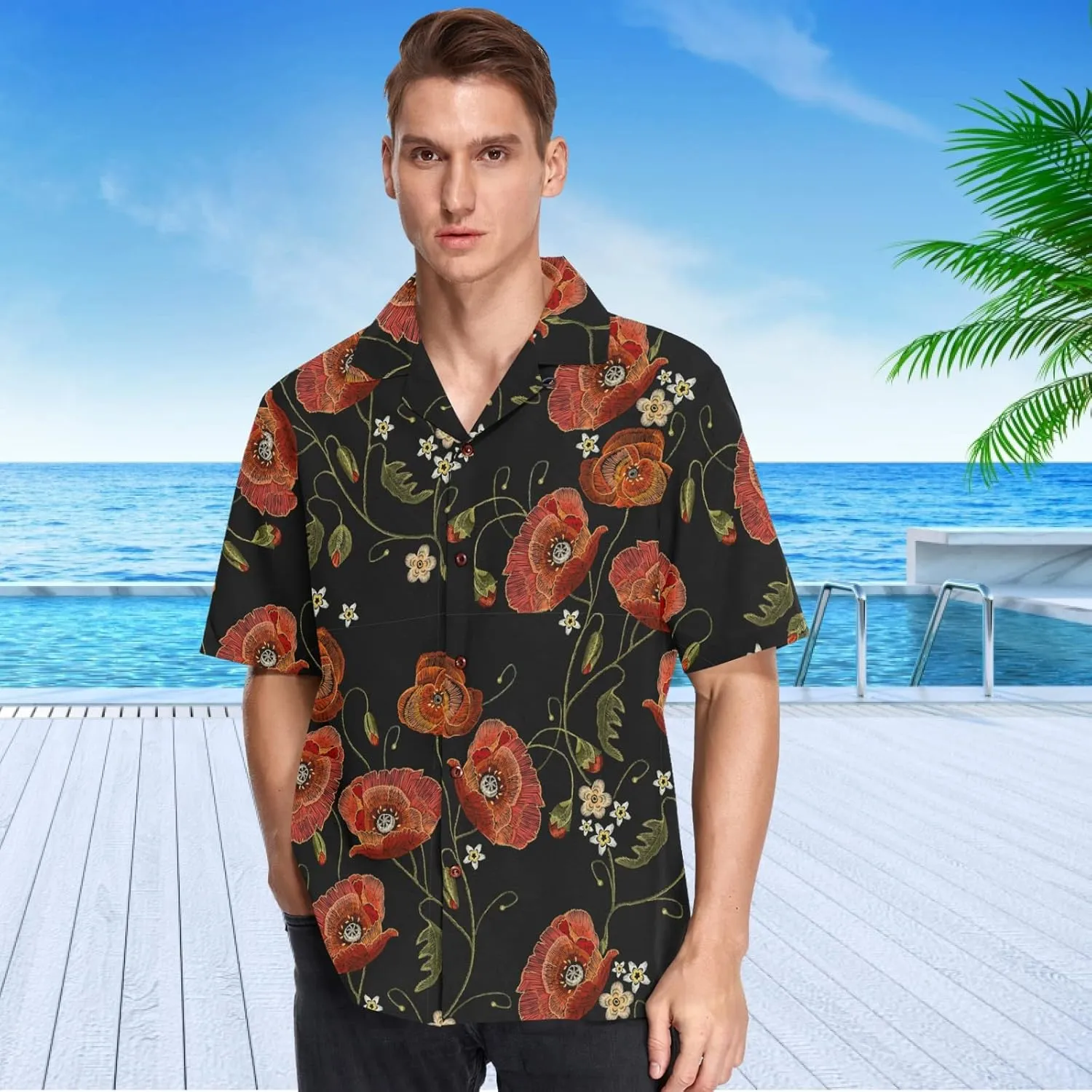 visesunny Mens Unique Pattern Hawaiian Shirt Beach Tropical Button Up Shirts Vacation Cruise Hawaii Summer Clothes