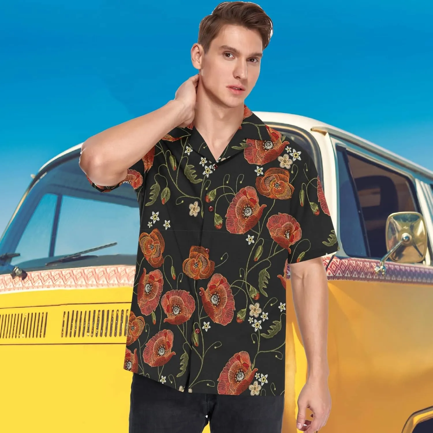 visesunny Mens Unique Pattern Hawaiian Shirt Beach Tropical Button Up Shirts Vacation Cruise Hawaii Summer Clothes