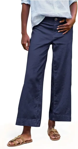 Wide Leg Dress Pants for Women High Waisted Business Work Casual Pants Summer Comfy Cropped Linen Palazzo Trousers