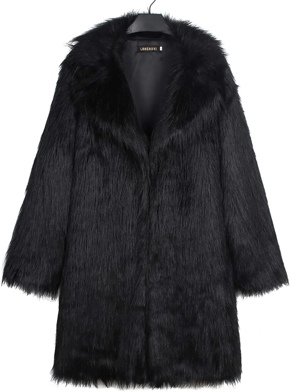 Winter Jackets for Men Long Faux Fur Coat Open Front Cardigan Fuzzy Fleece Jacket Lapel Overcoat Warm Trench Coat