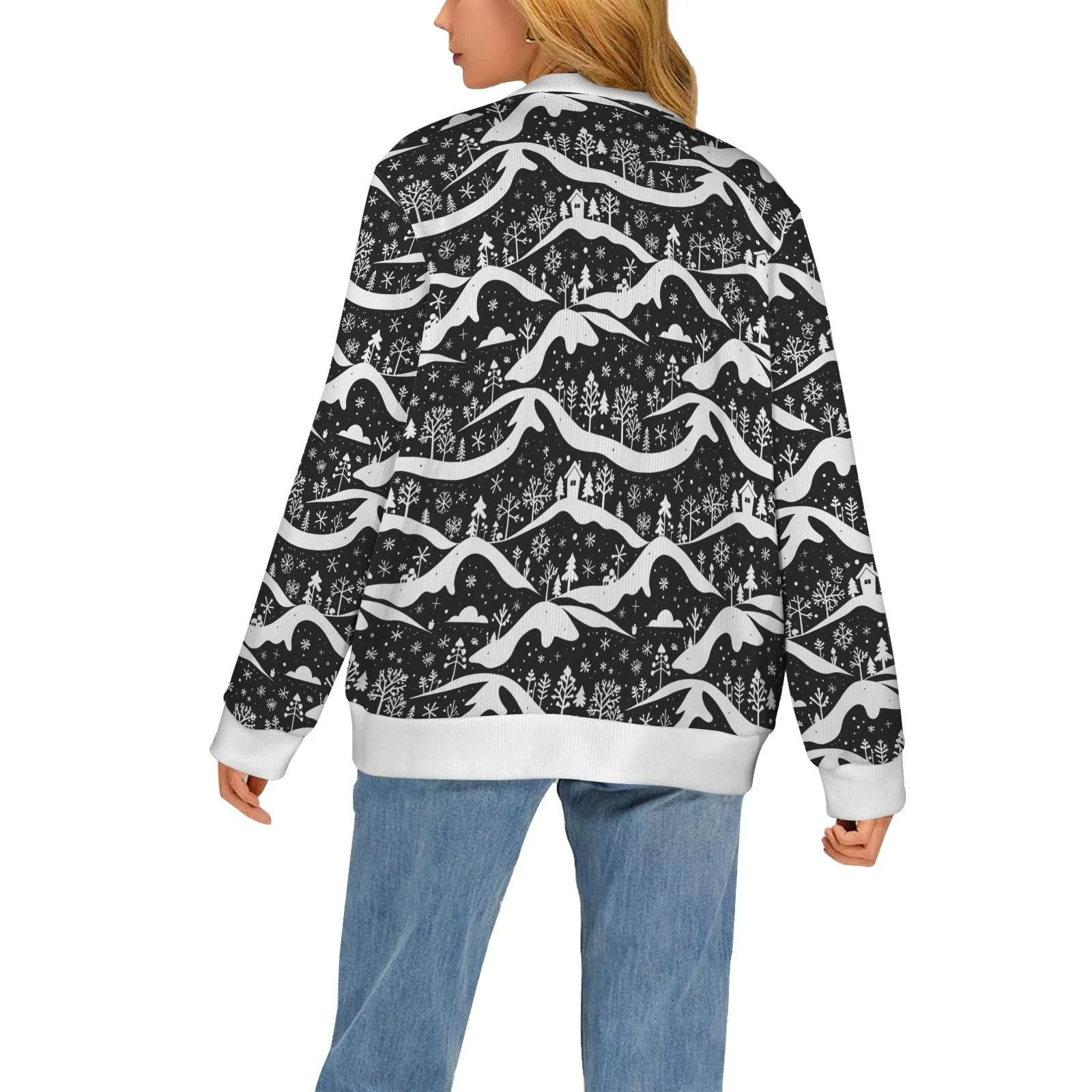 Winter Town Women's Cardigan Button Sweater Custom Women's Cardigan (Model H73)