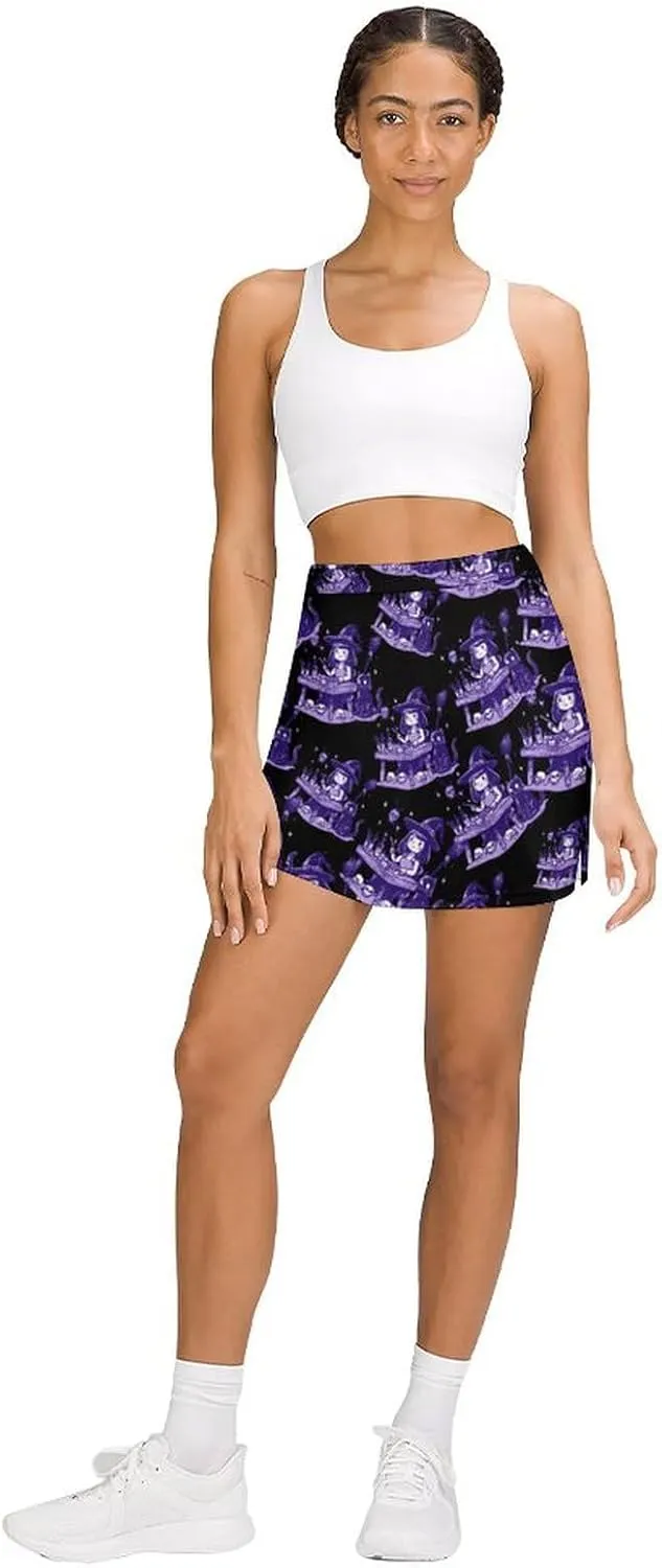Witch Crafts Women's Skort Athletic Skirt Golf Skorts A-line Skirts with Built-in Shorts Pockets