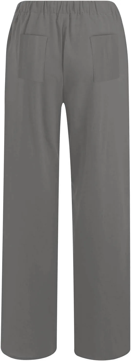 Wkishenl Women's Summer Linen Pants Casual Drawstring Waist Wide Leg Trousers Loose Fitted Solid Lounge Pants with Pockets
