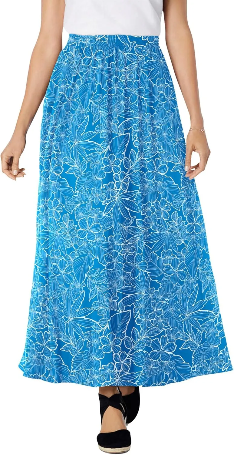 Woman Within Women's Plus Size Pull-On Elastic Waist Soft Maxi Skirt